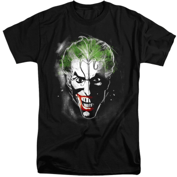 Black men's tall fit t-shirt with Joker Face Of Madness graphic