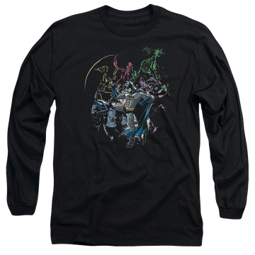 Black men's long sleeve t-shirt with Batman Surrounded graphic