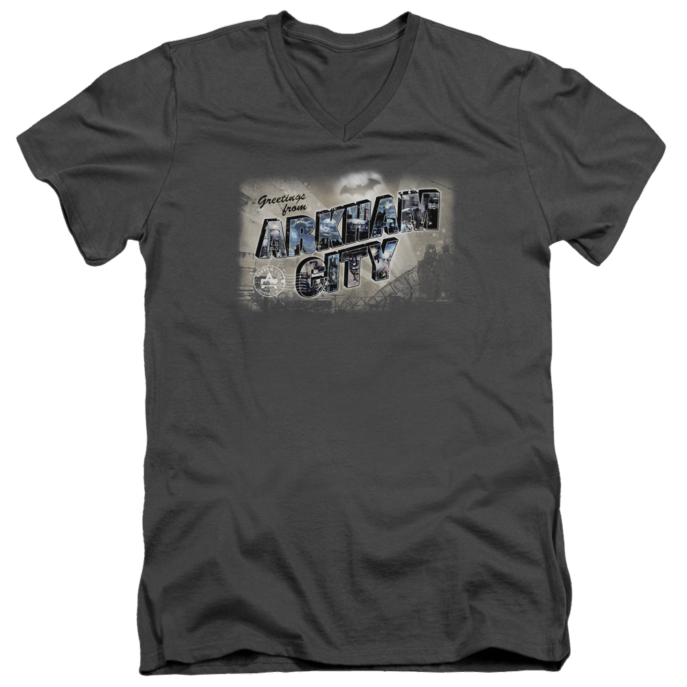 Batman - Arkham Greetings From Arkham - Men's V-Neck T-Shirt Men's V-Neck T-Shirt Batman