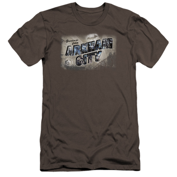 Batman - Arkham Greetings From Arkham - Men's Premium Slim Fit T-Shirt Men's Premium Slim Fit T-Shirt Batman