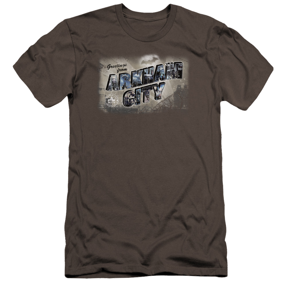 Batman - Arkham Greetings From Arkham - Men's Premium Slim Fit T-Shirt Men's Premium Slim Fit T-Shirt Batman