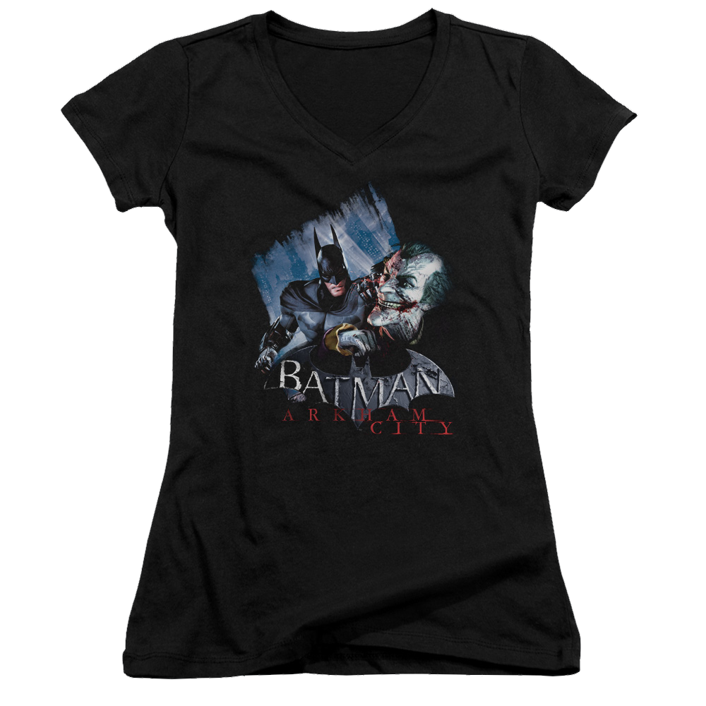 Batman - Arkham Jokes On You! - Juniors V-Neck T-Shirt Juniors V-Neck T-Shirt Batman