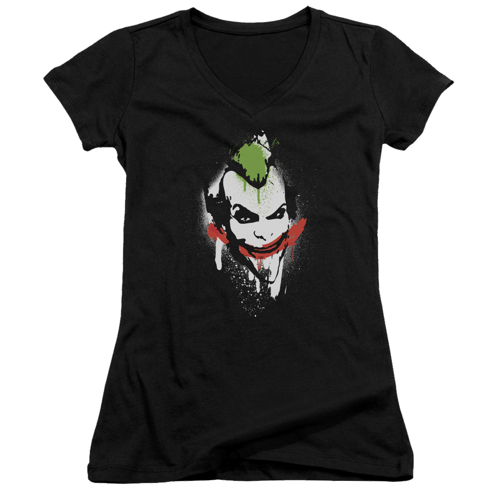 Batman - Arkham Spraypaint Smile - Juniors V-Neck T-Shirt Juniors V-Neck T-Shirt Batman