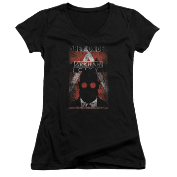 Batman - Arkham Obey Order Poster - Juniors V-Neck T-Shirt Juniors V-Neck T-Shirt Batman