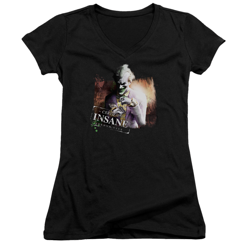 Batman - Arkham Certified Insane - Juniors V-Neck T-Shirt Juniors V-Neck T-Shirt Batman