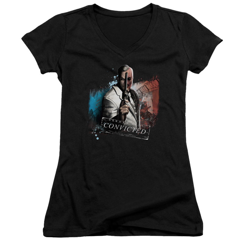 Batman - Arkham Two Face - Juniors V-Neck T-Shirt Juniors V-Neck T-Shirt Batman