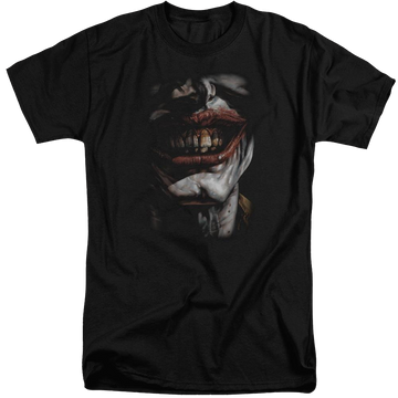 Black men's tall fit t-shirt with Batman Smile Of Evil graphic