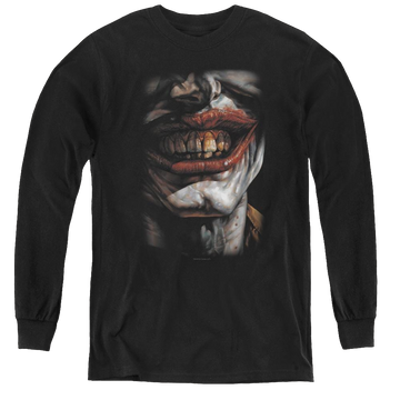 Black youth long sleeve t-shirt with Dc Batman Smile Of Evil graphic