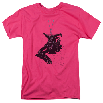 Hot pink men's regular fit t-shirt with Catwoman Rope graphic