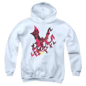 White youth hoodie for ages 8 to 12 with Dc Batman Broken City graphic