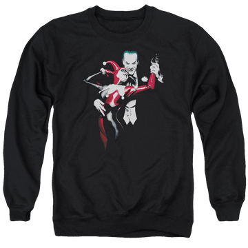 Black men's crewneck sweatshirt with Harley Quinn Batman Harley And Joker graphic