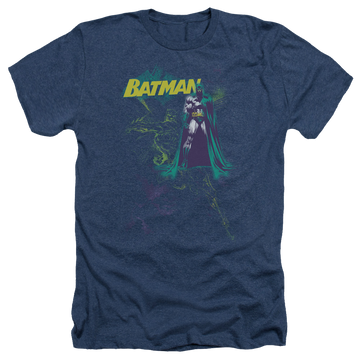 Navy men's heather t-shirt with Batman Bat Spray graphic