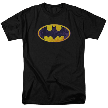 Black men's regular fit t-shirt with Batman Bm Neon Distress Logo graphic