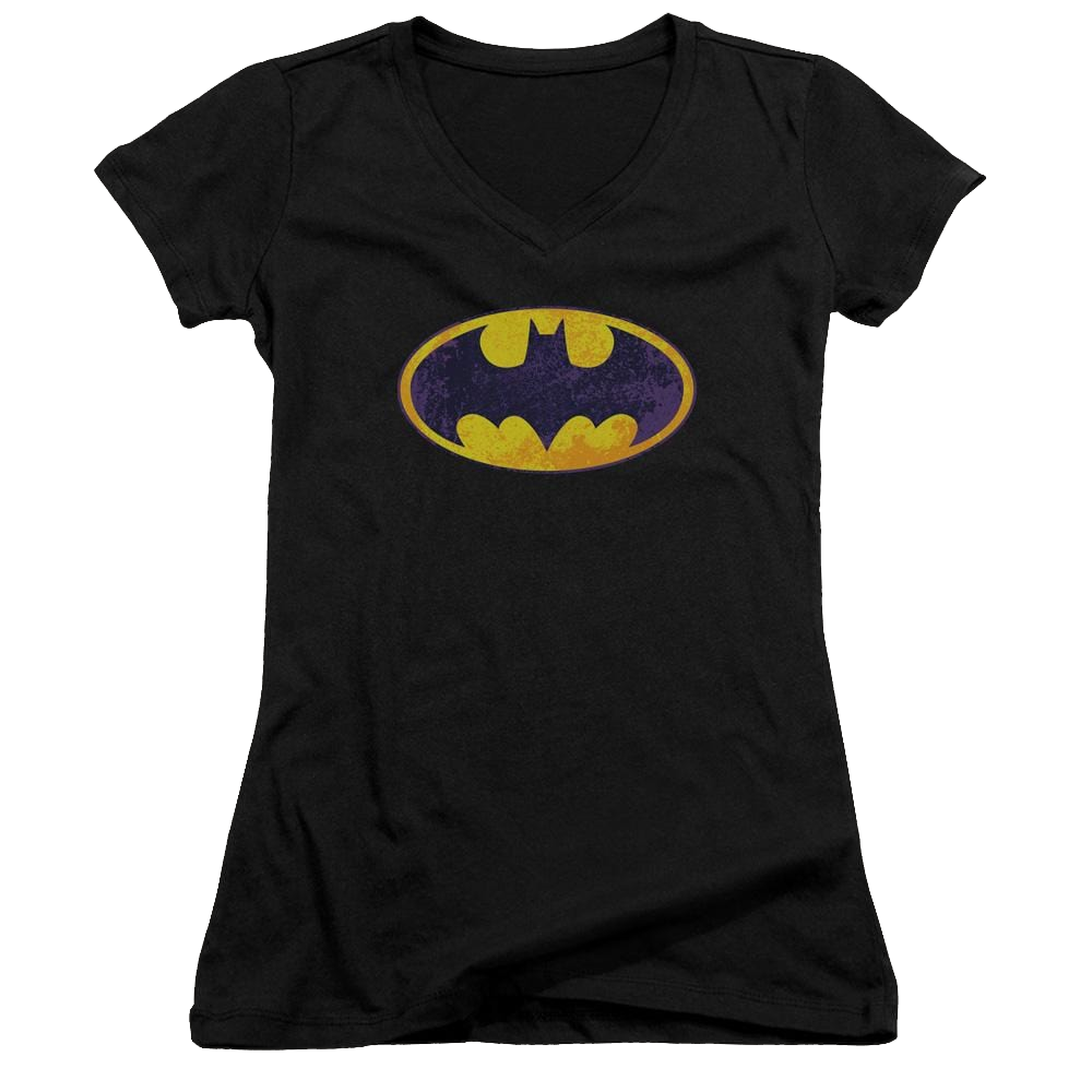 Batman Bm Neon Distress Logo - Juniors V-Neck T-Shirt Juniors V-Neck T-Shirt Batman