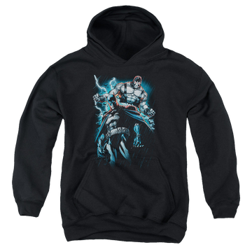 Black youth hoodie for ages 8 to 12 with Bane Evil Rising graphic