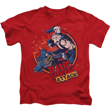 Red kid's t-shirt for ages 4 to 7 with Bane Attack! graphic