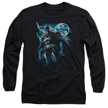 Black men's long sleeve t-shirt with Batman Stormy Knight graphic
