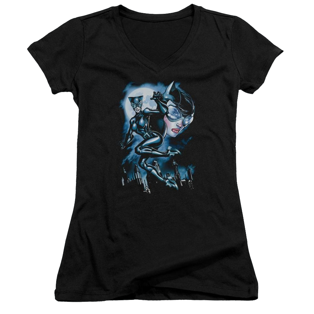Batman Moonlight Cat - Juniors V-Neck T-Shirt Juniors V-Neck T-Shirt Catwoman
