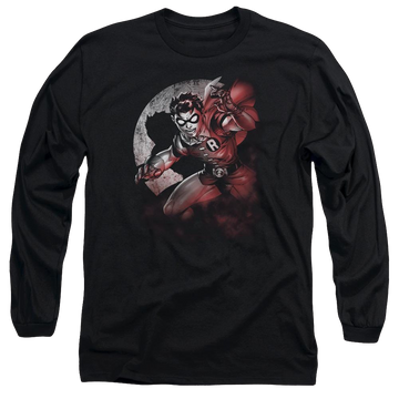 Black men's long sleeve t-shirt with Batman Robin Spotlight graphic