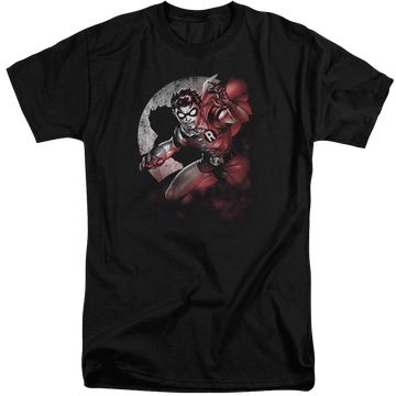 Black men's tall fit t-shirt with Batman Robin Spotlight graphic
