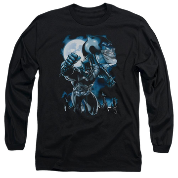 Black men's long sleeve t-shirt with Batman Moonlight Bat graphic