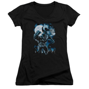 Batman Moonlight Bat - Juniors V-Neck T-Shirt Juniors V-Neck T-Shirt Batman