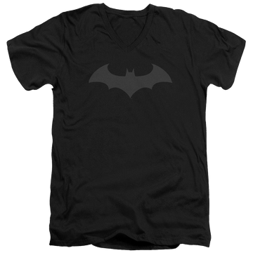 Black men's v-neck t-shirt with Batman Hush Logo graphic