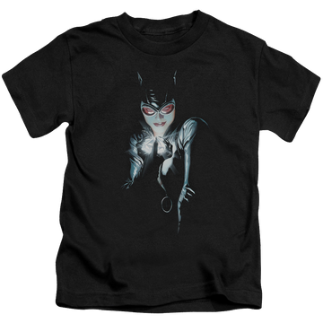 Black kid's t-shirt for ages 4 to 7 with Catwoman Batman #685 Cover graphic