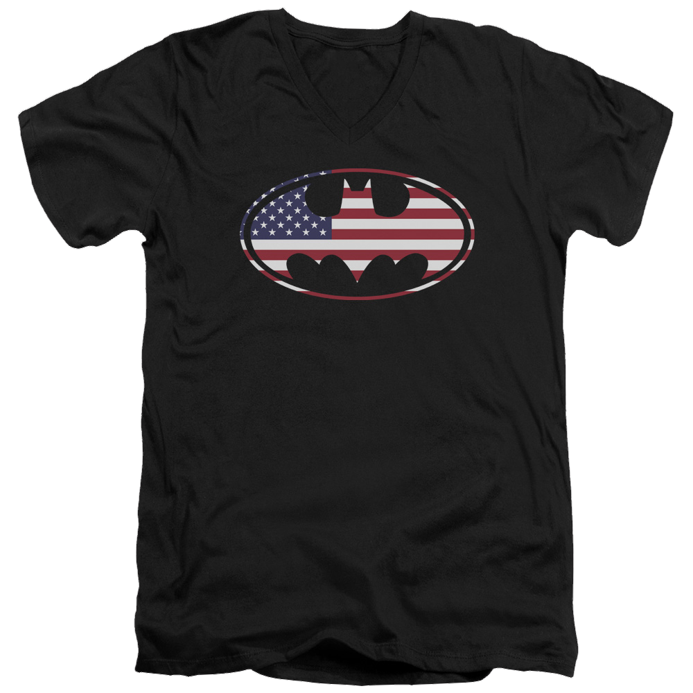 Batman American Flag Oval - Men's V-Neck T-Shirt Men's V-Neck T-Shirt Batman