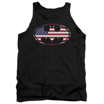 Black men's tank with Batman American Flag Oval graphic