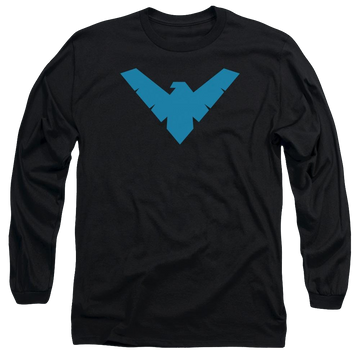 Black men's long sleeve t-shirt with Batman Nightwing Symbol graphic