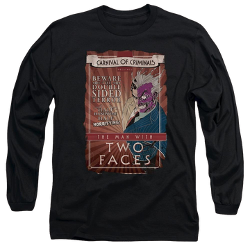 Black men's long sleeve t-shirt with Batman Two Faces graphic