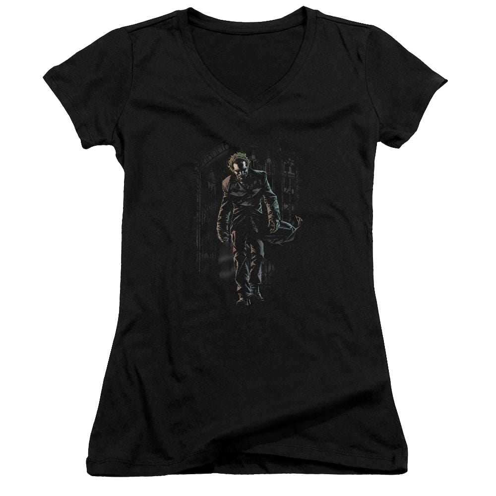 Batman Joker Leaves Arkham - Juniors V-Neck T-Shirt Juniors V-Neck T-Shirt Joker