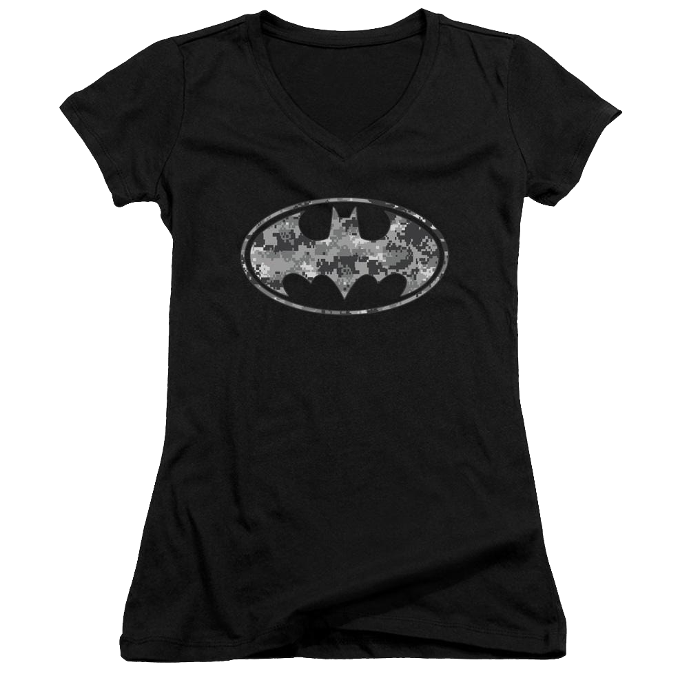 Batman Urban Camo Shield - Juniors V-Neck T-Shirt Juniors V-Neck T-Shirt Batman