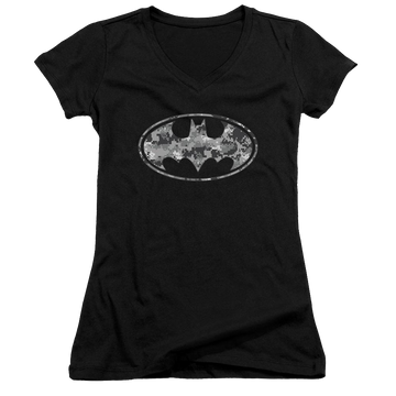 Batman Urban Camo Shield - Juniors V-Neck T-Shirt Juniors V-Neck T-Shirt Batman