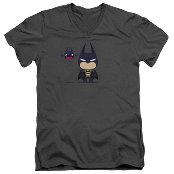 Charcoal men's v-neck t-shirt with Cute Batman graphic