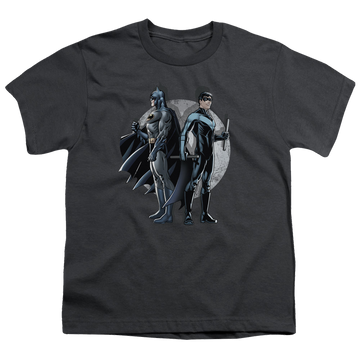 Charcoal youth t-shirt for ages 8 to 12 with Nightwing Spotlight graphic