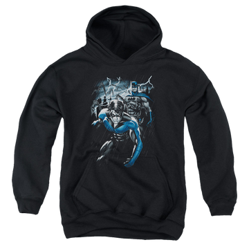 Black youth hoodie for ages 8 to 12 with Nightwing Dynamic Duo graphic