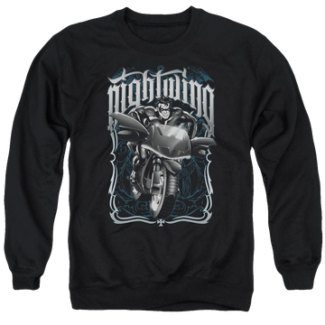 Black men's crewneck sweatshirt with Batman Nightwing Biker graphic