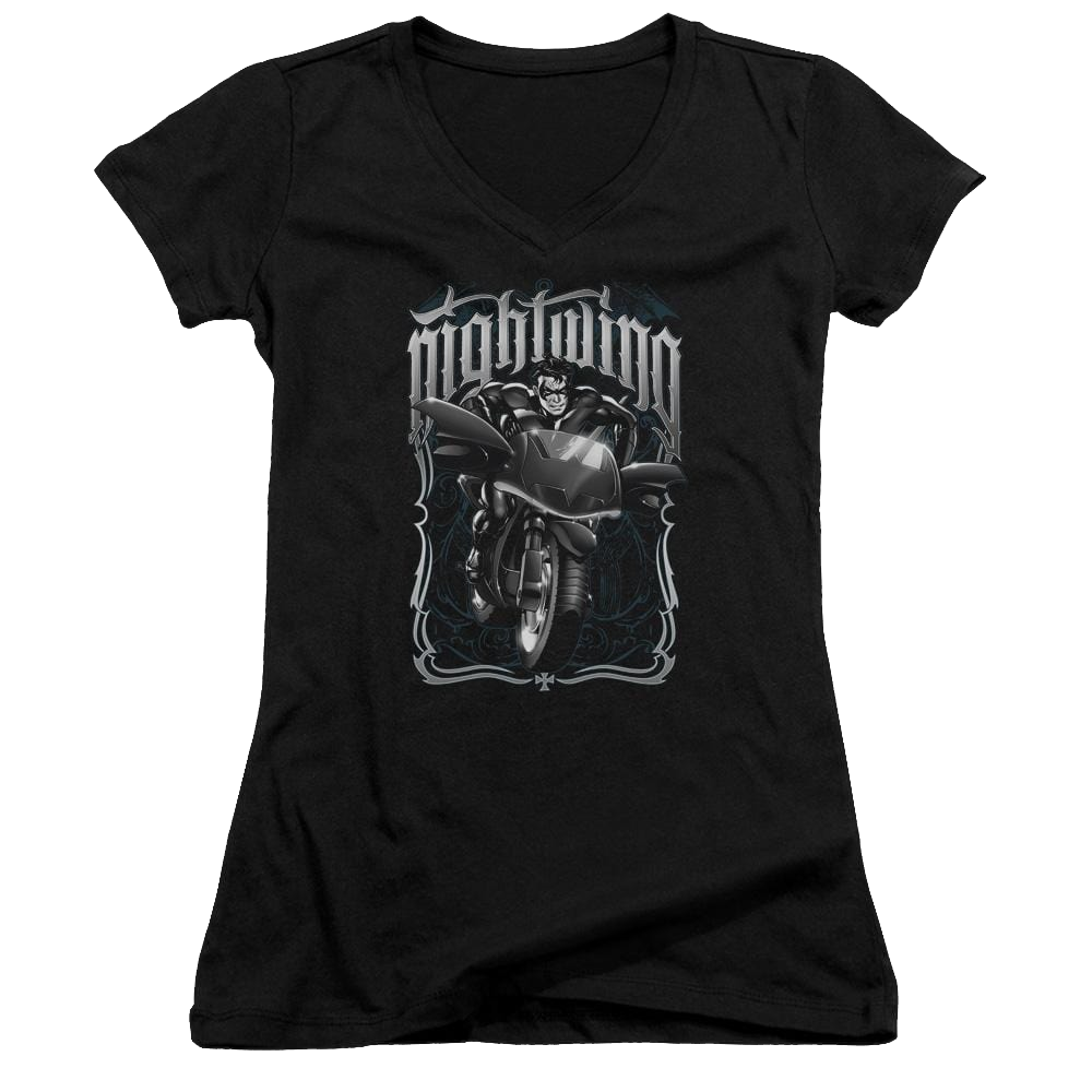 Batman Nightwing Biker - Juniors V-Neck T-Shirt Juniors V-Neck T-Shirt Nightwing