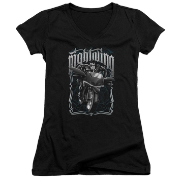 Batman Nightwing Biker - Juniors V-Neck T-Shirt Juniors V-Neck T-Shirt Nightwing