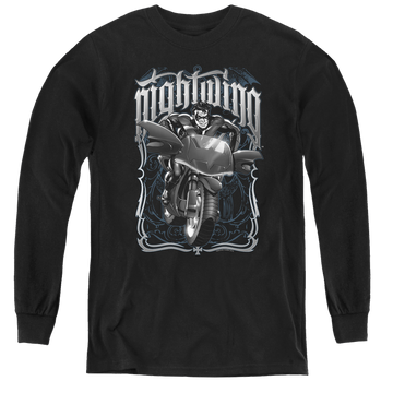 Black youth long sleeve t-shirt with Nightwing Biker graphic