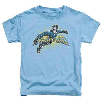 Carolina blue kid's t-shirt for ages 4 to 7 with Nightwing Burst graphic