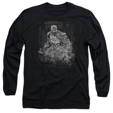 Black men's long sleeve t-shirt with Batman Pencilled Rain graphic