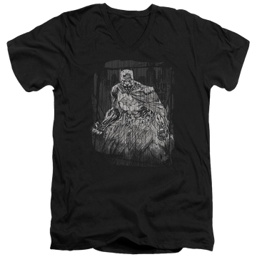 Black men's v-neck t-shirt with Batman Pencilled Rain graphic