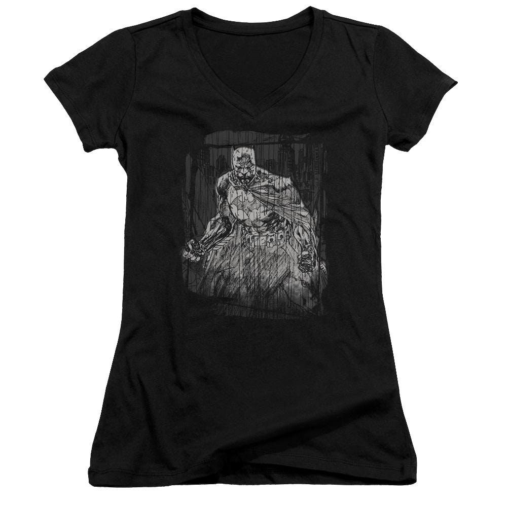 Batman Pencilled Rain - Juniors V-Neck T-Shirt Juniors V-Neck T-Shirt Batman
