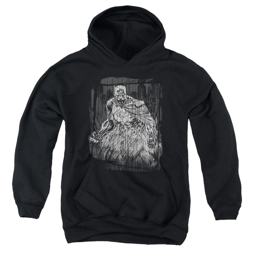 DC Batman Pencilled Rain - Youth Hoodie Youth Hoodie (Ages 8-12) Batman
