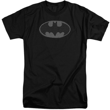 Black men's tall fit t-shirt with Batman Chainmail Shield graphic