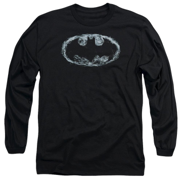 Black men's long sleeve t-shirt with Batman Smoke Signal graphic