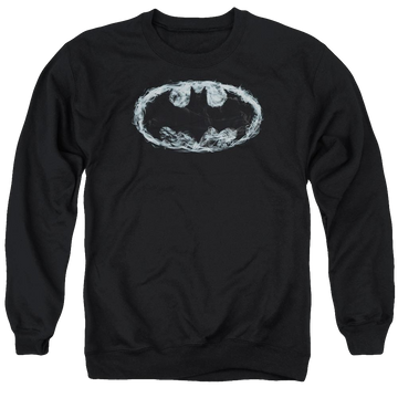 Black men's crewneck sweatshirt with Batman Smoke Signal graphic